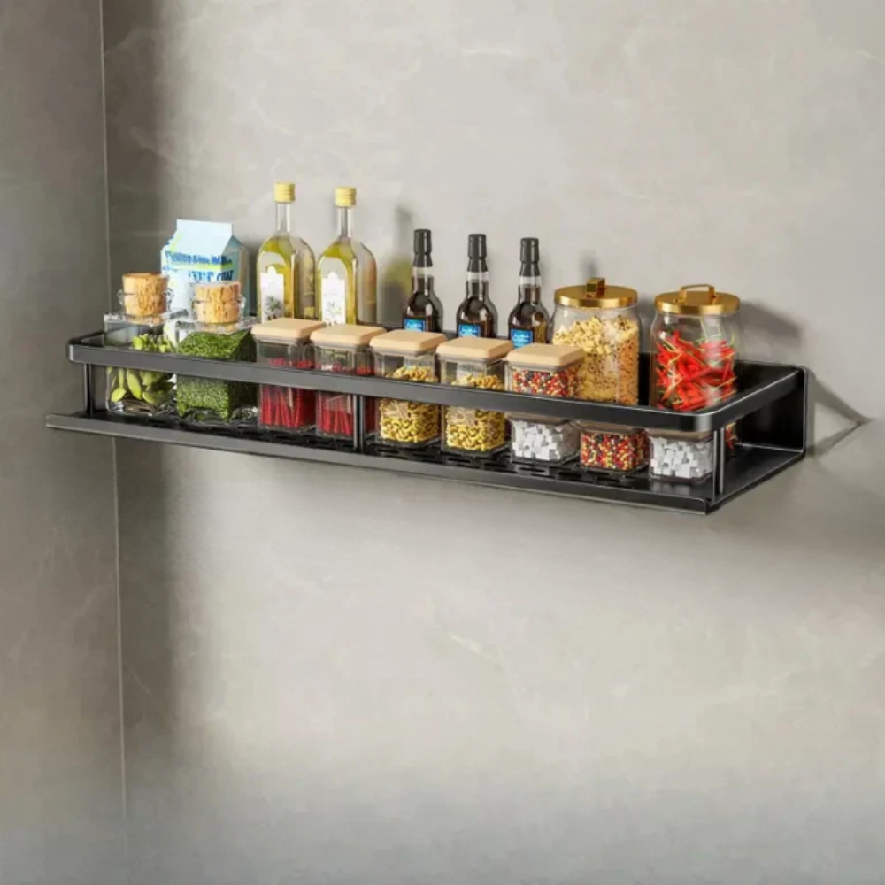 Sleek Kitchen Wall Organizer Compact Storage Shelf with Towel Holder