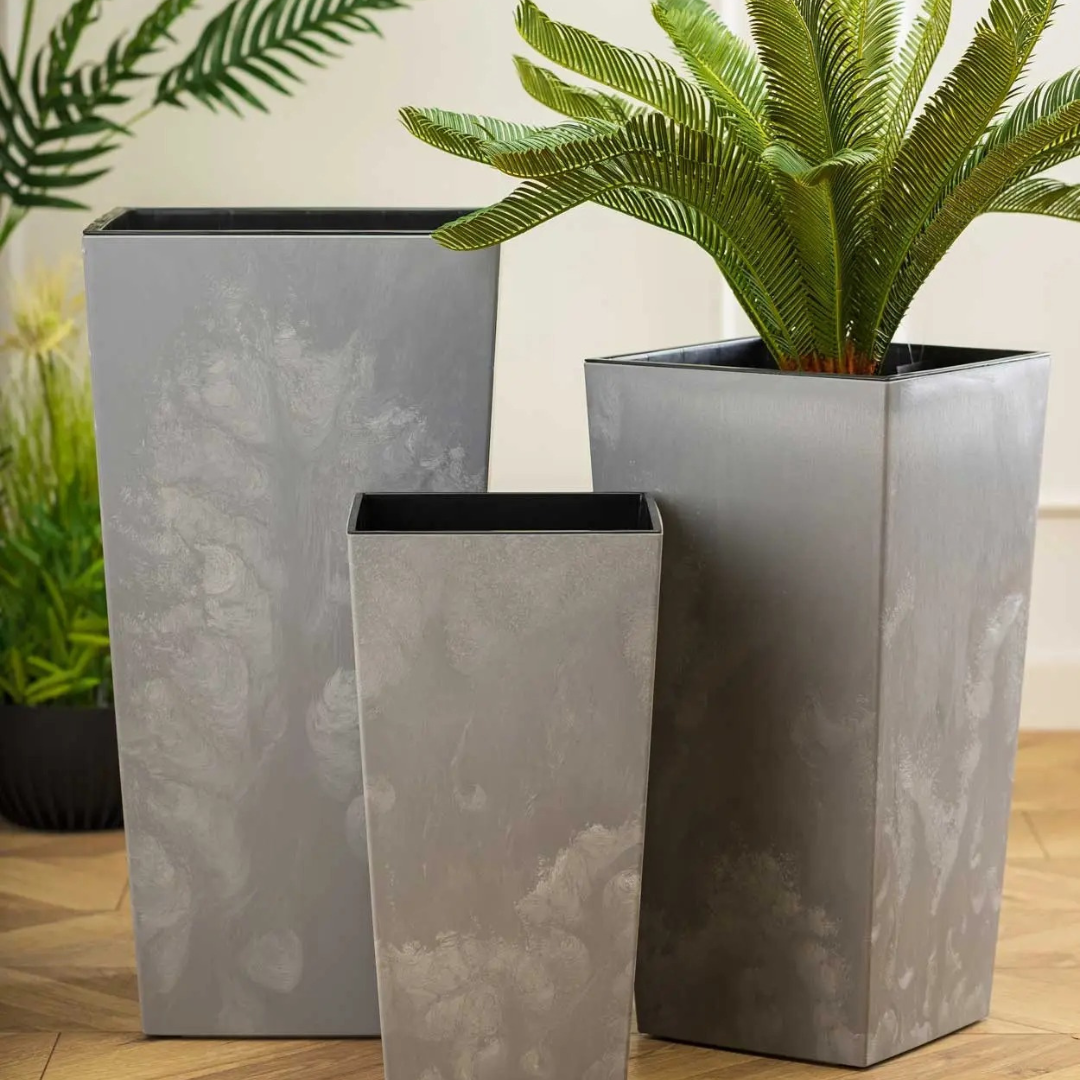 Tavero Set van 3 Hoge Plantenbakken in Betonlook