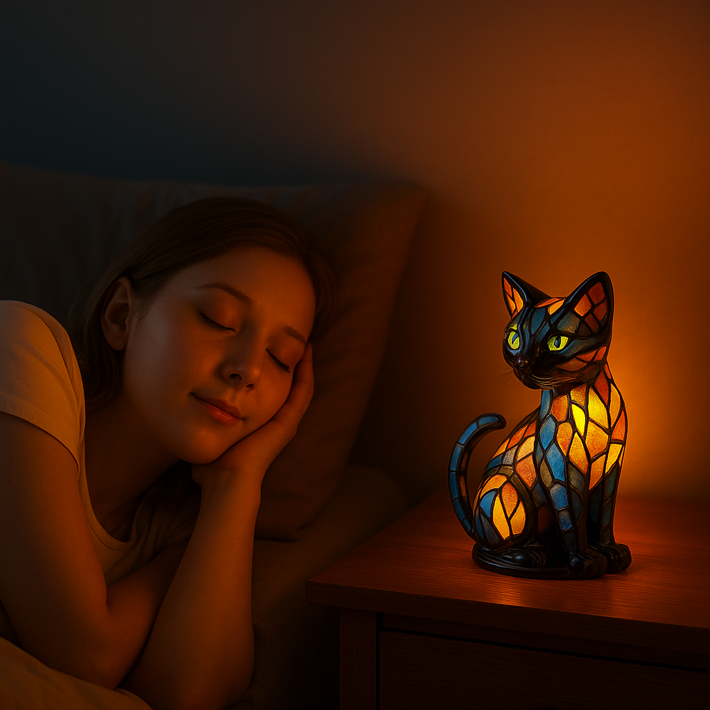 Whimsical Glass Cat Desk Lamp with Colour Changing Light