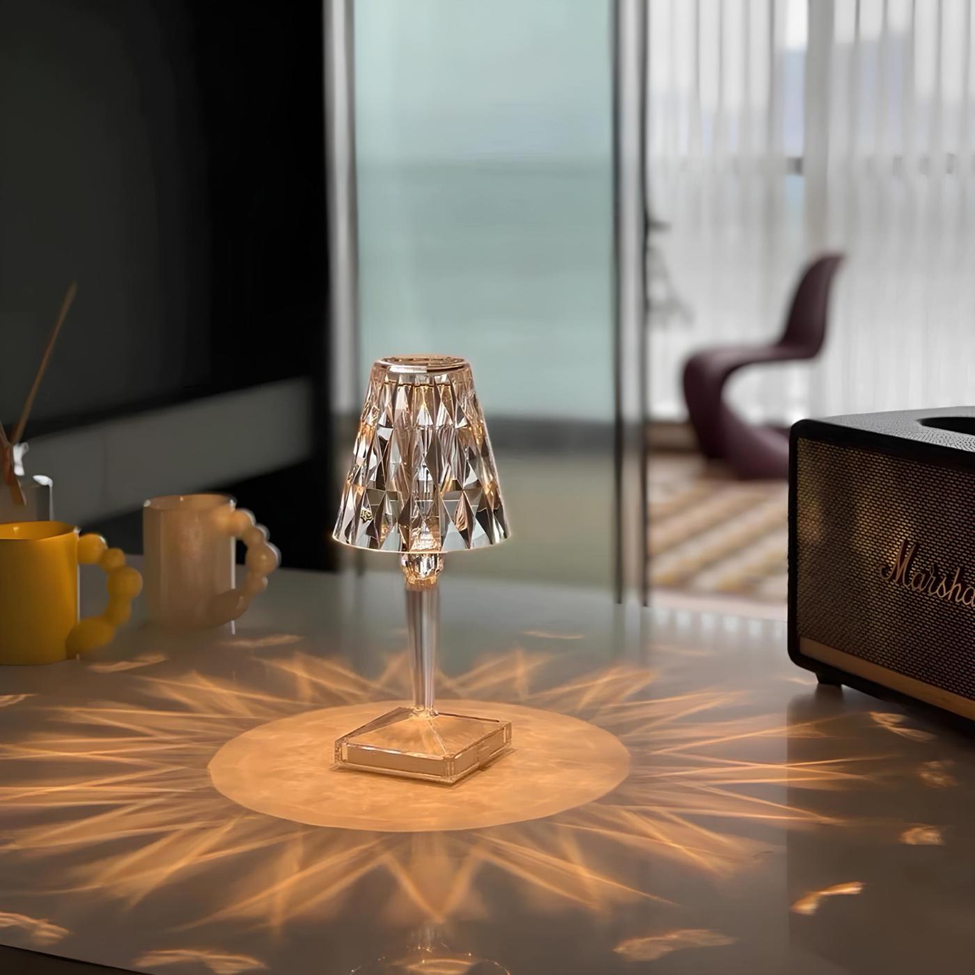 Elegant Crystal Glow Lamp Touch Control & Rechargeable Design