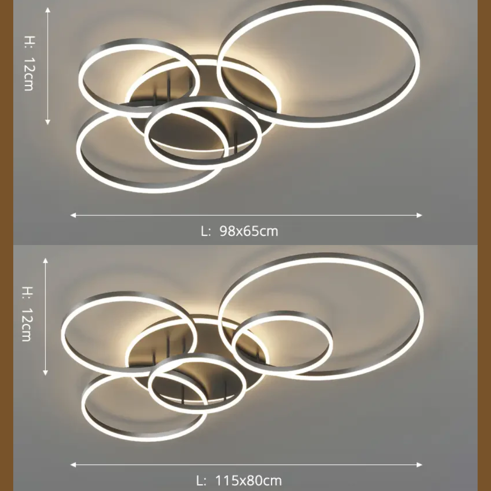Modern Black LED Ceiling Light with Rings Dimmable with Remote Control