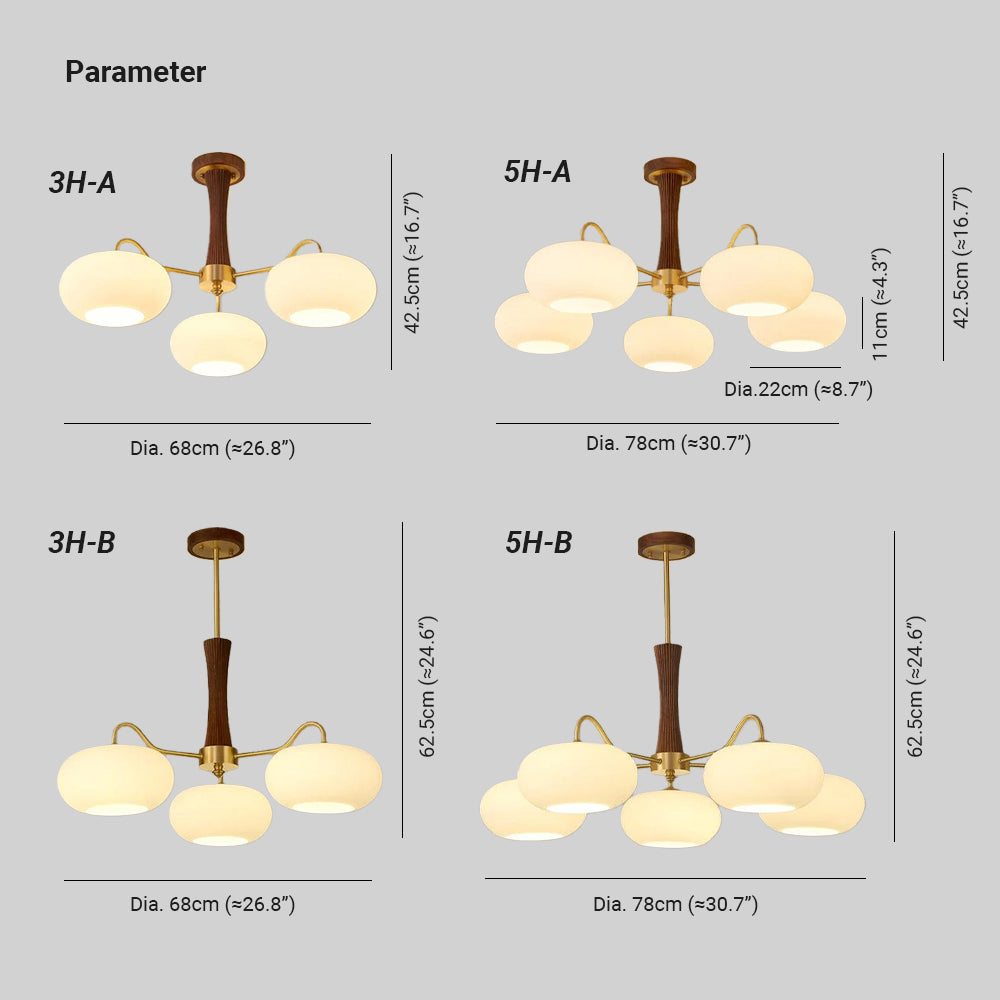 Candy Brass Wooden Persimmon Mid-Century Retro Glass Chandeliers