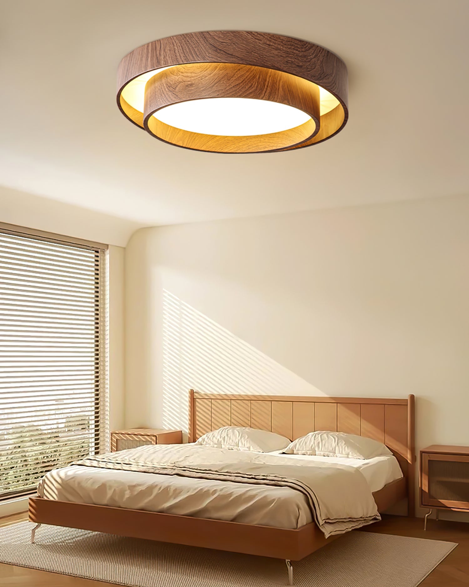 Modern Wooden LED Ceiling Light – Walnut Finish with Soft Ambient Glow