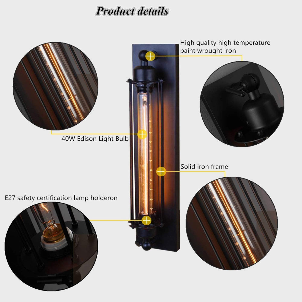 Classic LED Wall Light Vintage Black Metal Design