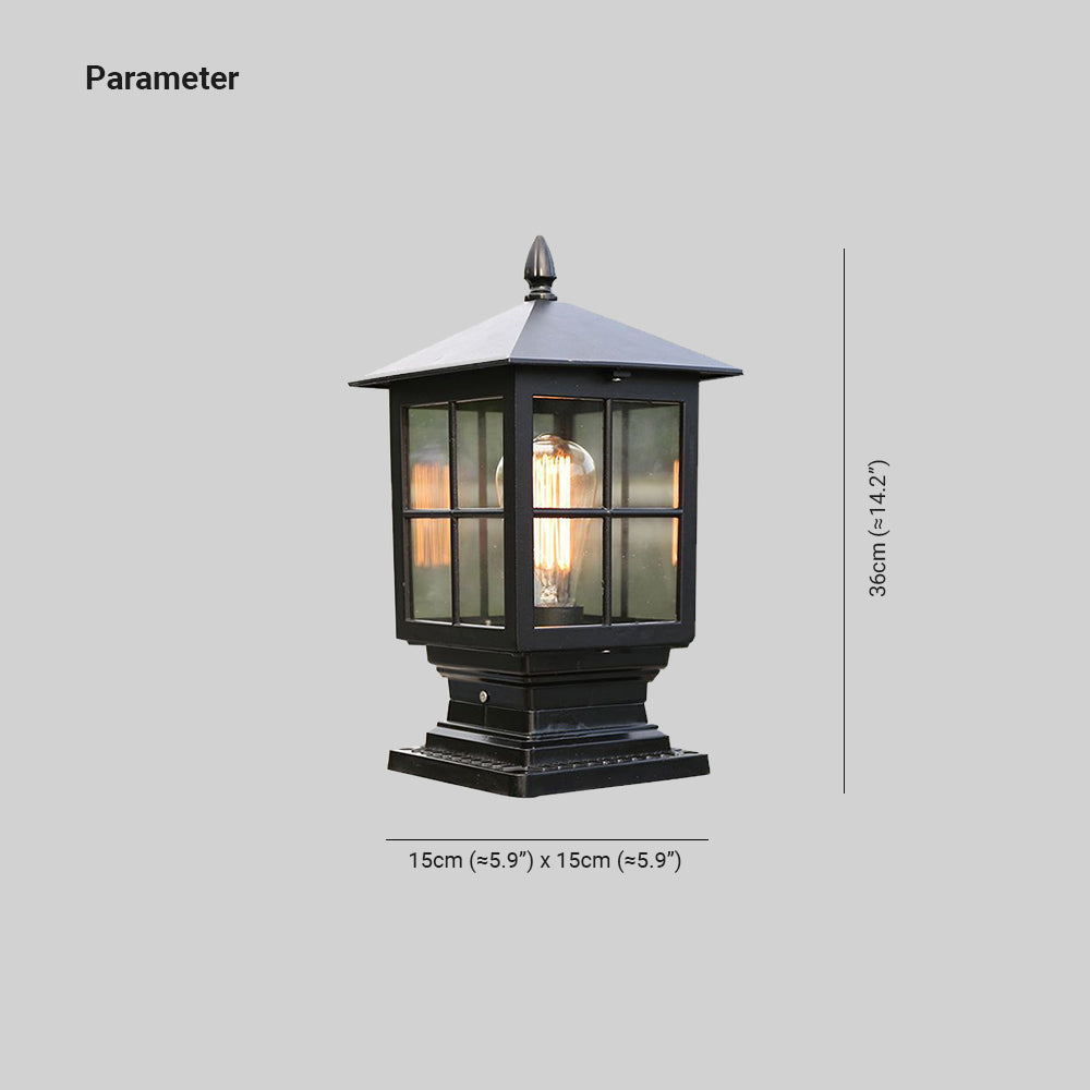 Classic Outdoor Post Light Black Metal Lantern with Glass Panels
