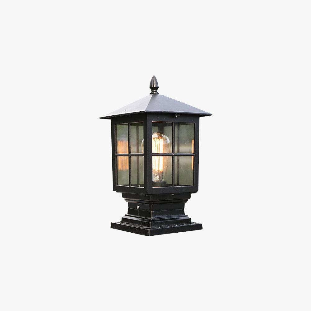 Classic Outdoor Post Light Black Metal Lantern with Glass Panels
