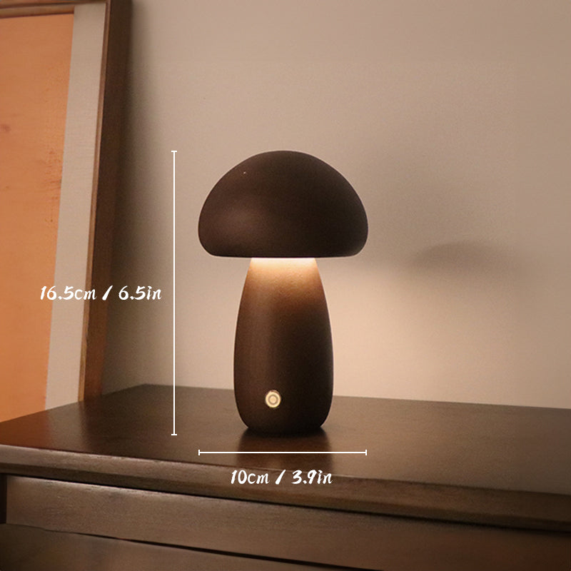 Rechargeable Wooden Mushroom Table Lamp Touch LED Light
