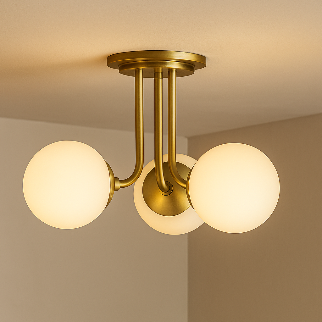 Ceiling lamp with three opal white glass globes