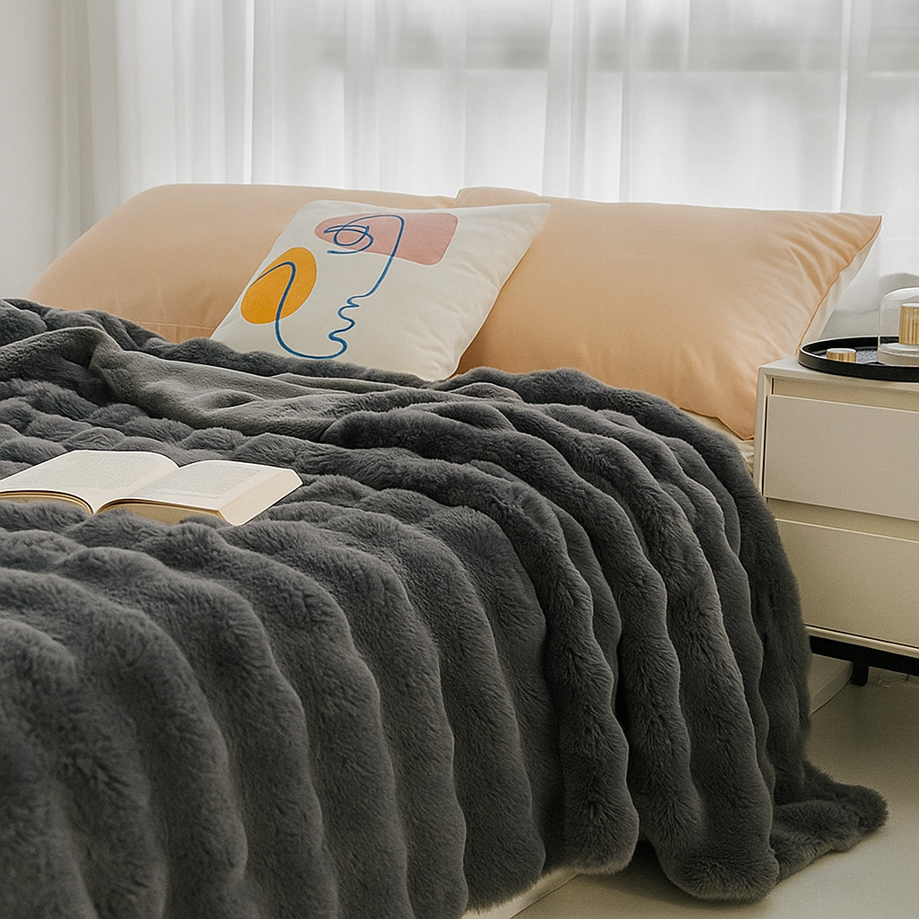 Double-sided faux fur blanket