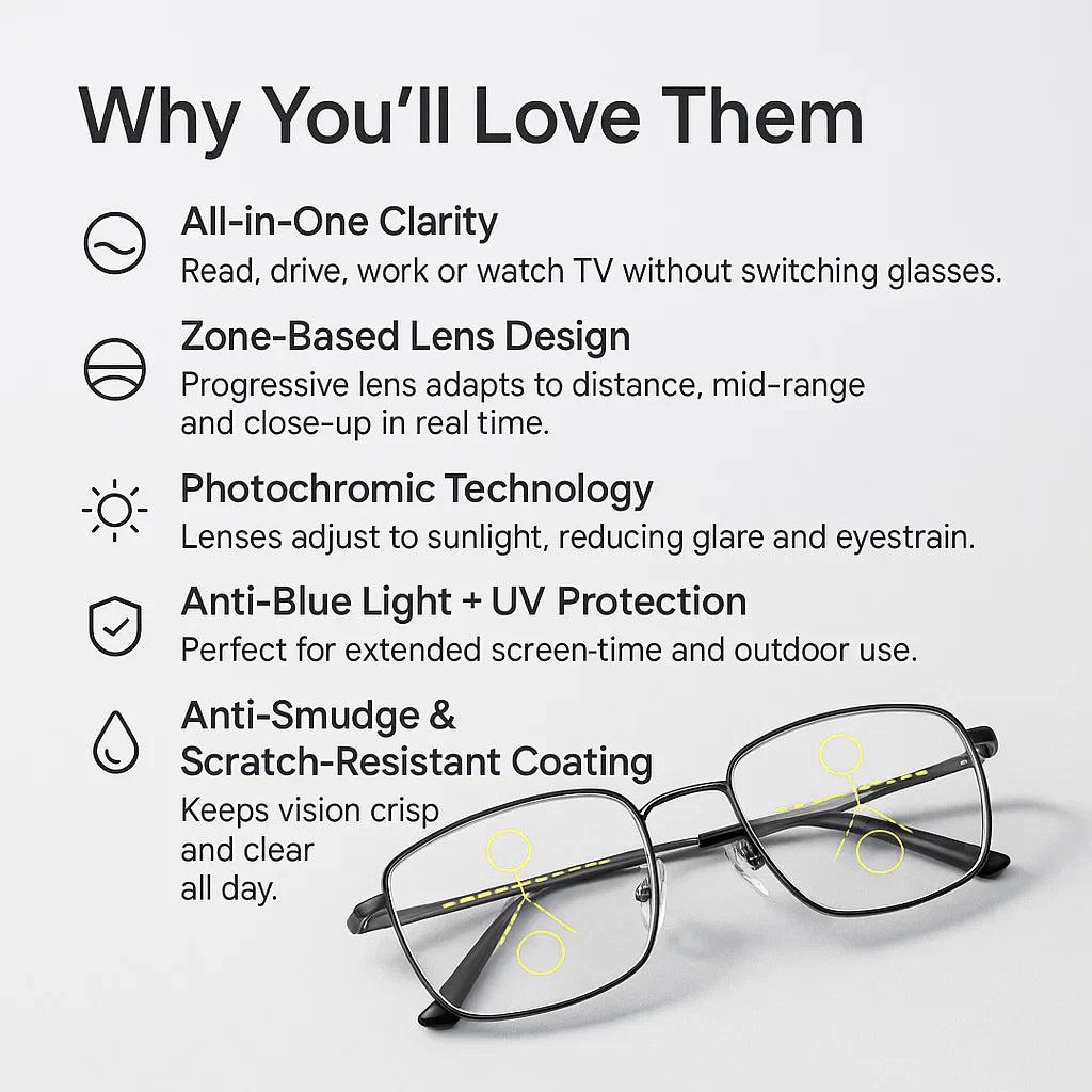 Unisex Vision Glasses All-In-One Progressive Reading and Distance Clarity