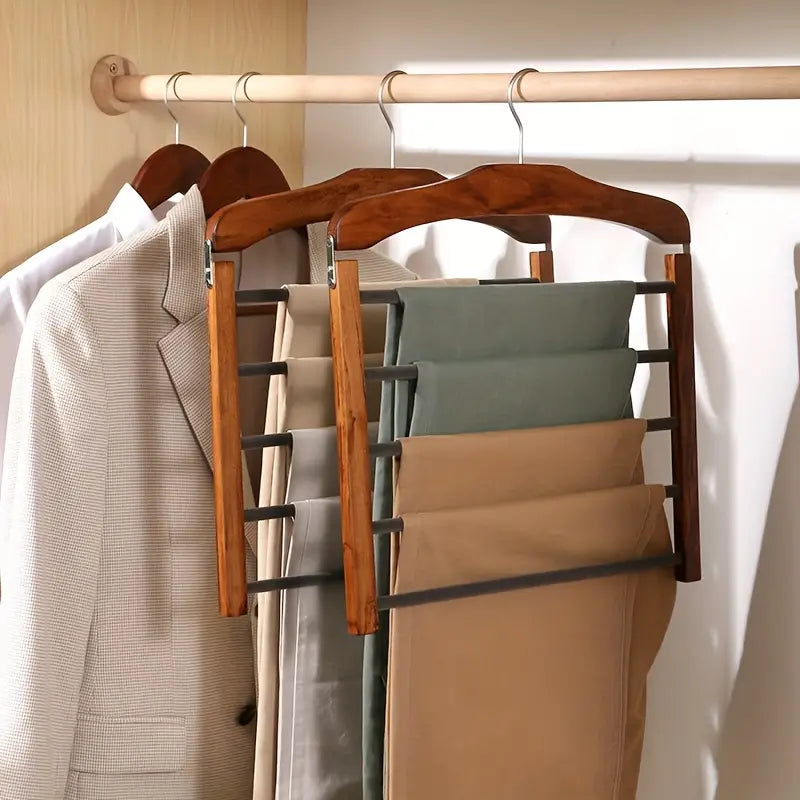Multi-Layer Wooden Trouser Organizer Elegant Space-Saving Hanger