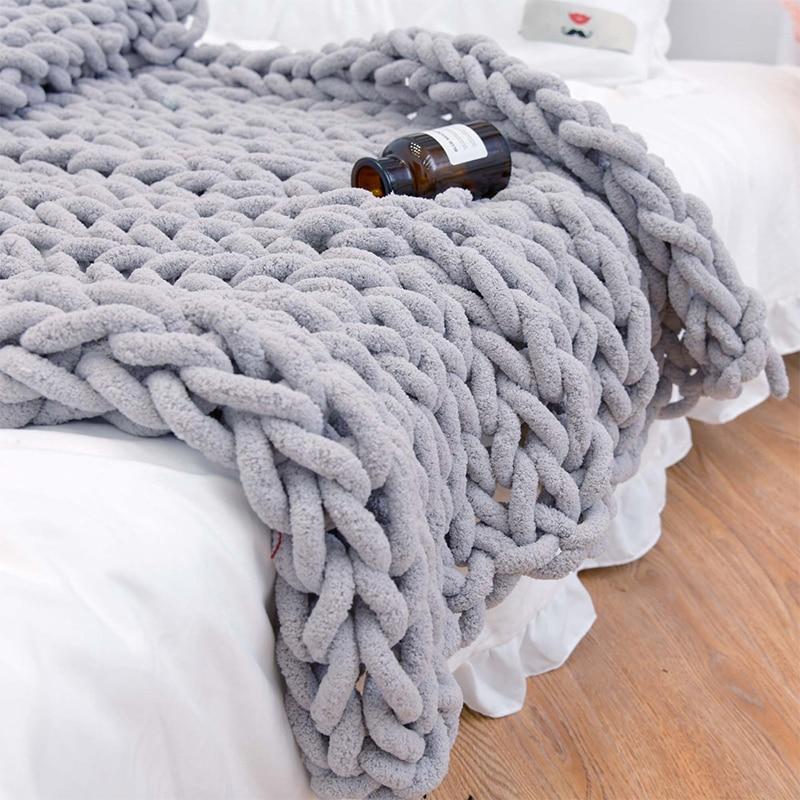 Plush Chunky Knit Throw Soft Decorative Blanket for Couch & Bed