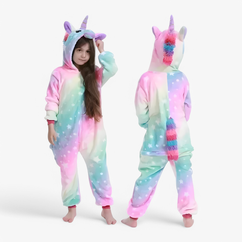 Kids Rainbow Unicorn Onesie Soft Fantasy-Themed Loungewear