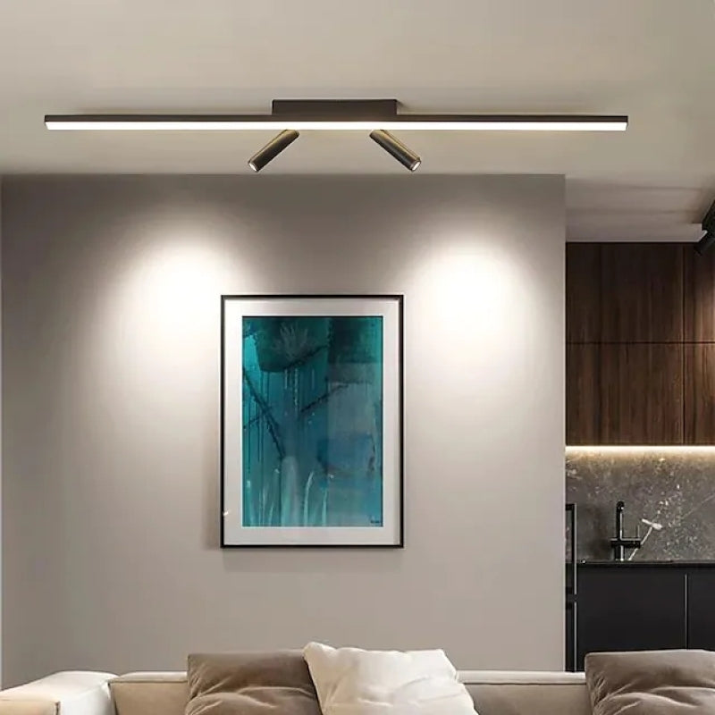 Modern Linear LED Ceiling Light with Adjustable Spotlights