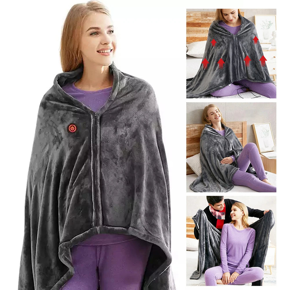USB Heated Electric Blanket Shawl with Adjustable 3-Level Heat and 9 Warm Zones