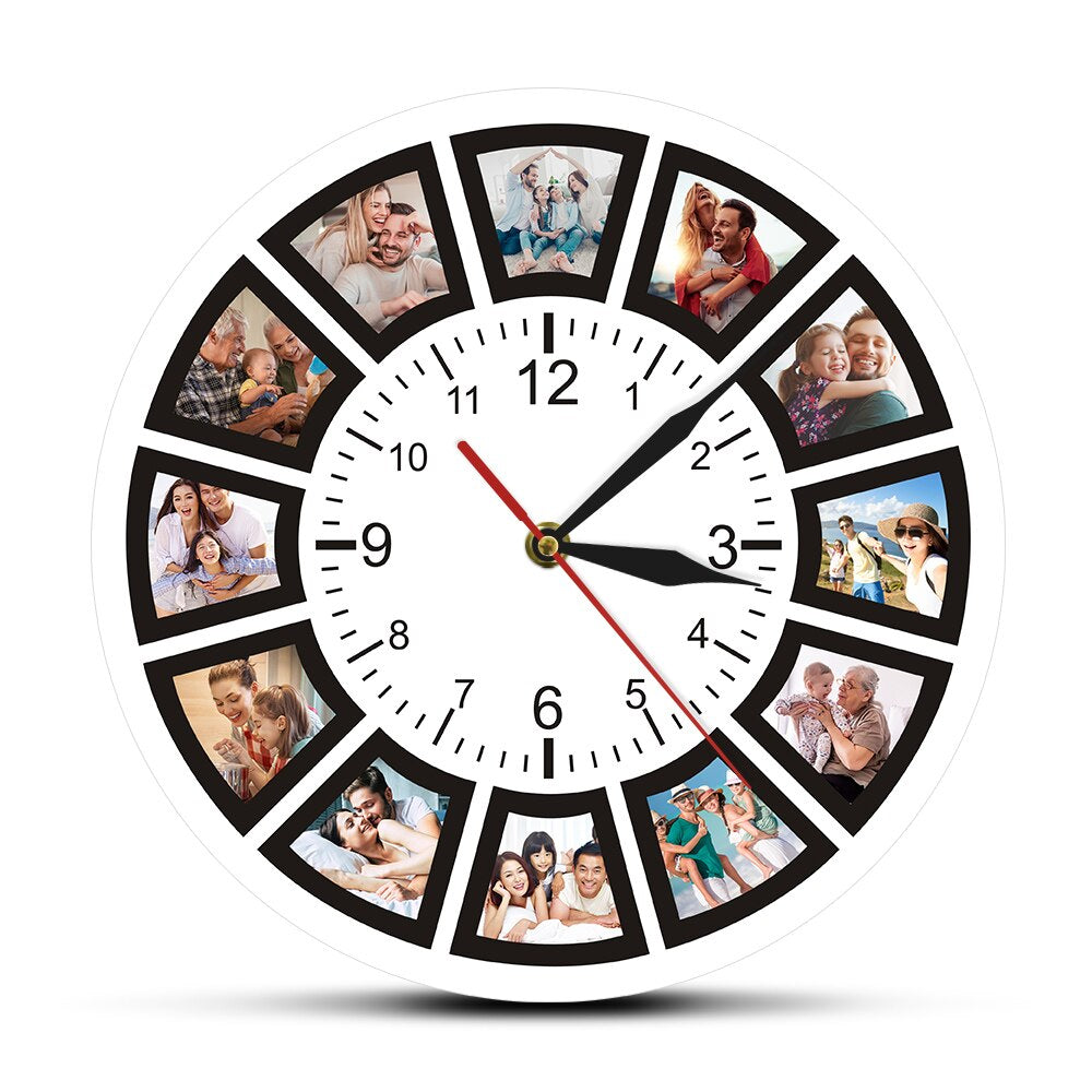 Personalized Photo Collage Wall Clock Custom 12-Picture Display