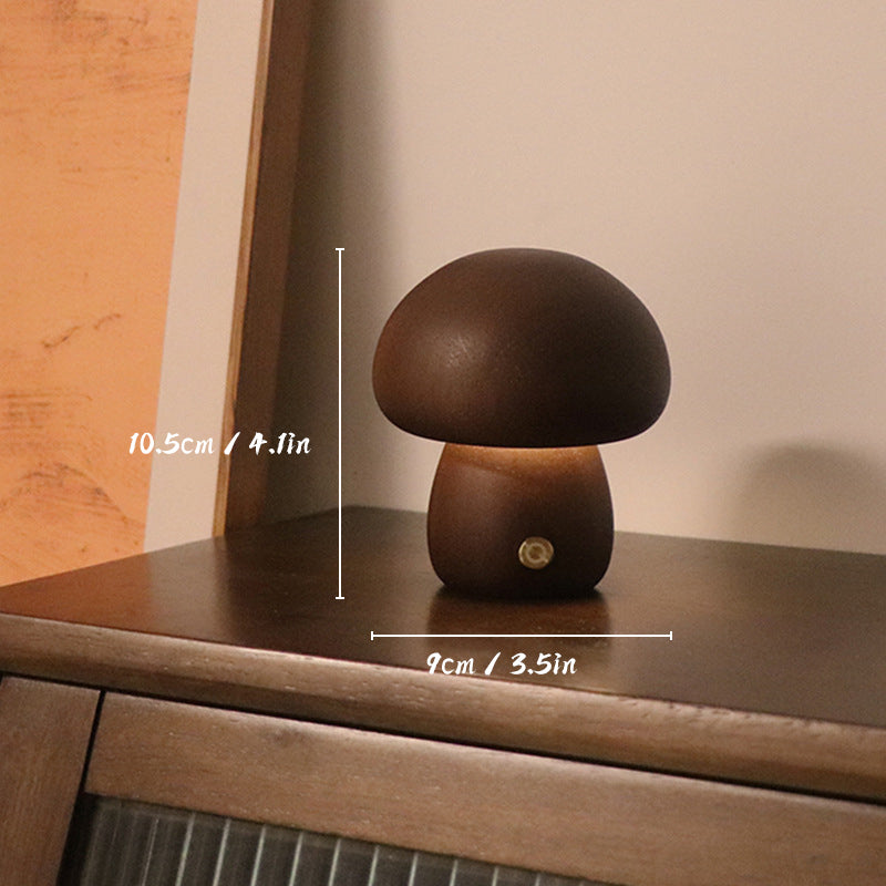 Rechargeable Wooden Mushroom Table Lamp Touch LED Light