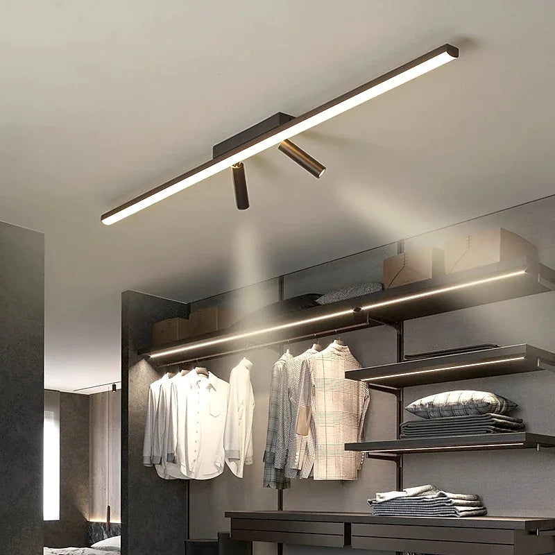 Modern Linear LED Ceiling Light with Adjustable Spotlights
