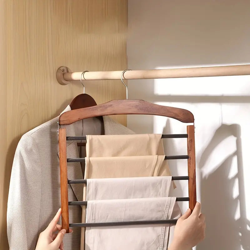 Multi-Layer Wooden Trouser Organizer Elegant Space-Saving Hanger