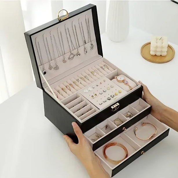 Luxury Jewelry Organizer Box Multi-Tier Storage with Drawers for Accessories