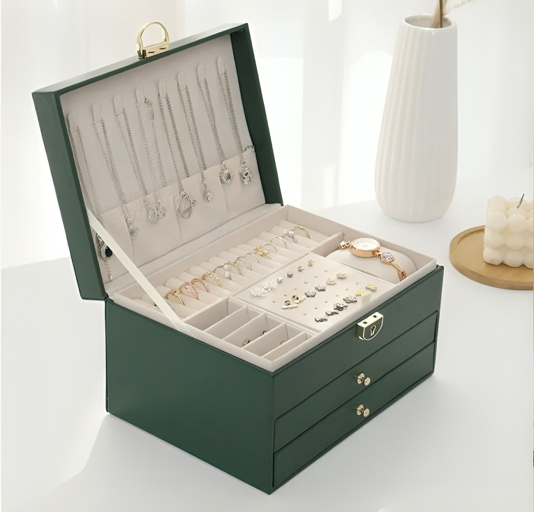 Luxury Jewelry Organizer Box Multi-Tier Storage with Drawers for Accessories