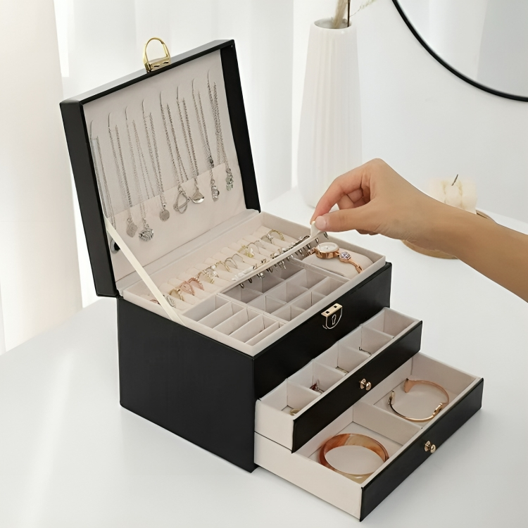 Luxury Jewelry Organizer Box Multi-Tier Storage with Drawers for Accessories