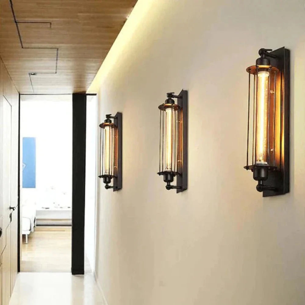 Classic LED Wall Light Vintage Black Metal Design