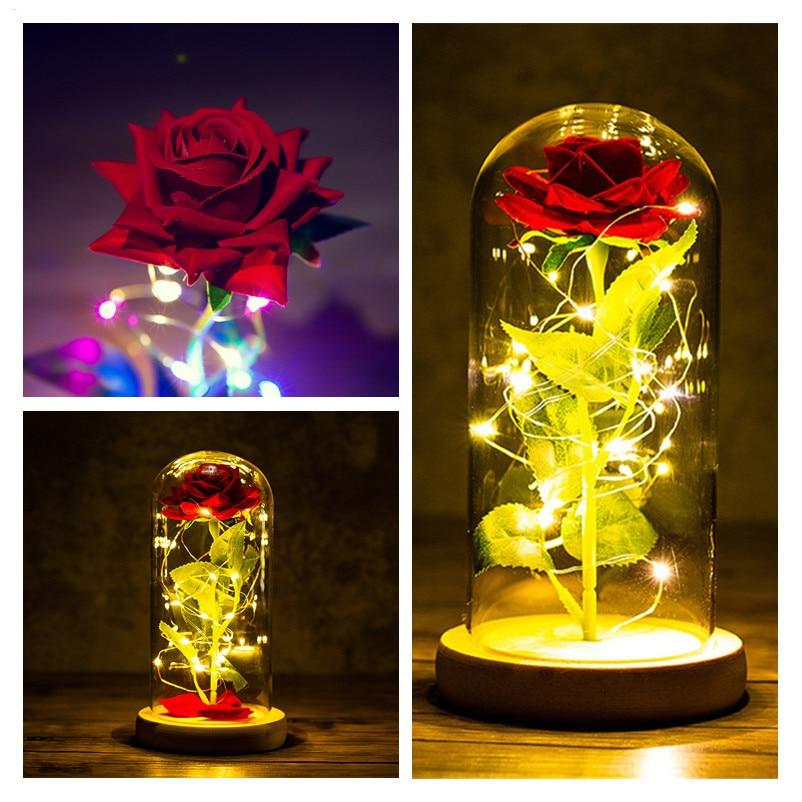 Forever Enchanted Rose Romantic LED Light Rose in Glass Display