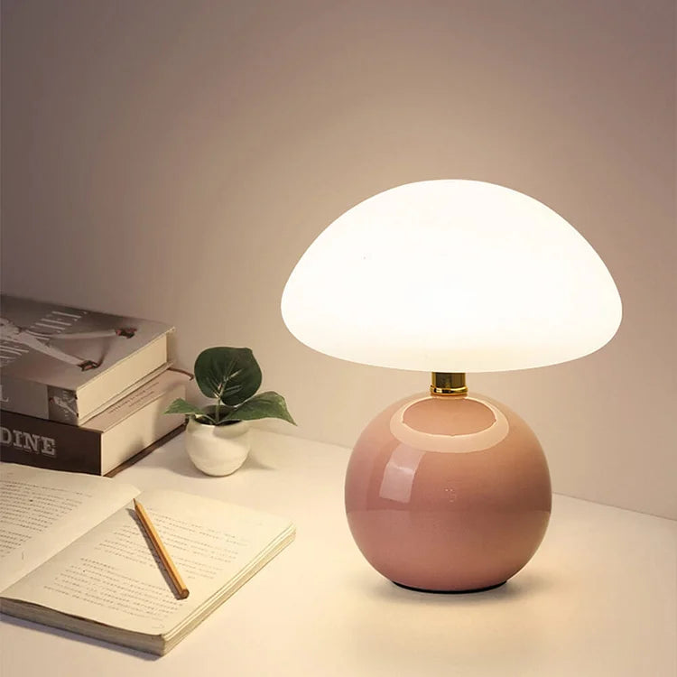 French Cream Mushroom Bedside Lamp in Retro Bauhaus Style