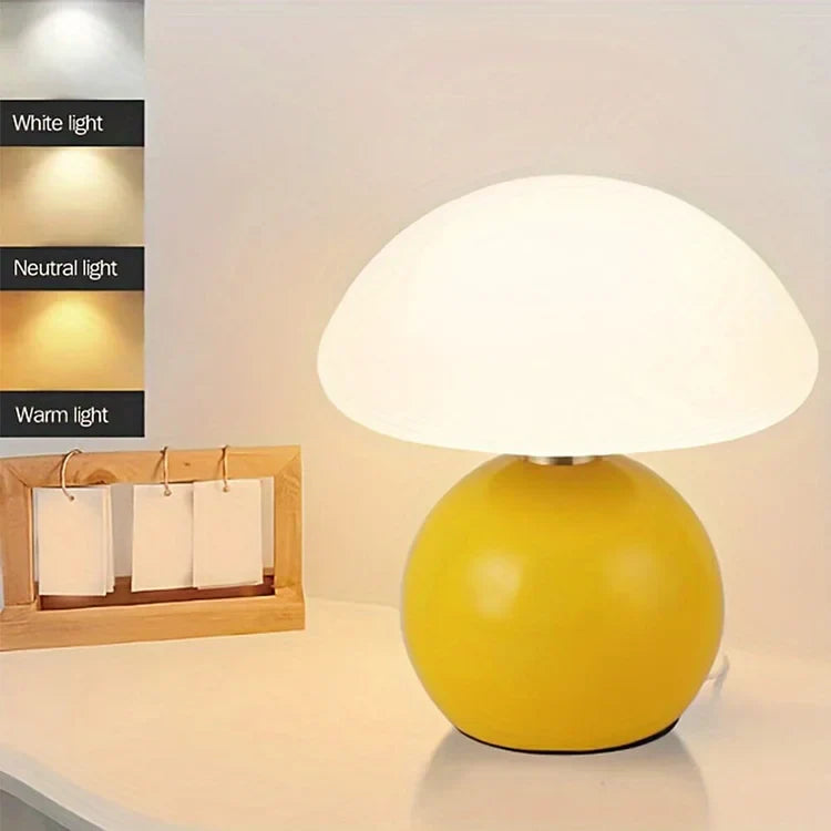 French Cream Mushroom Bedside Lamp in Retro Bauhaus Style