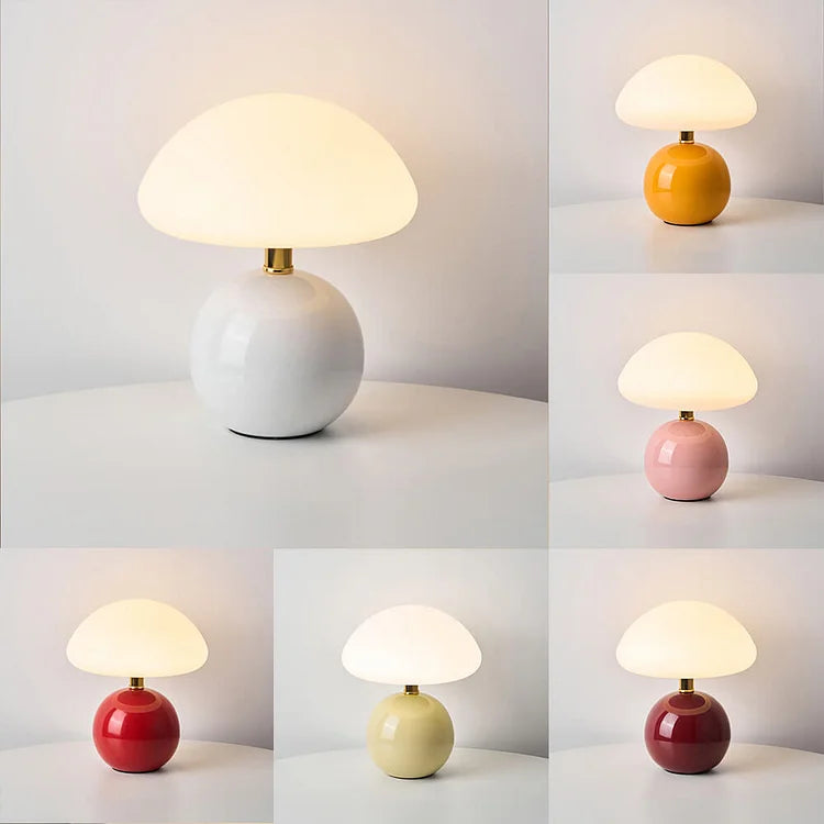 French Cream Mushroom Bedside Lamp in Retro Bauhaus Style