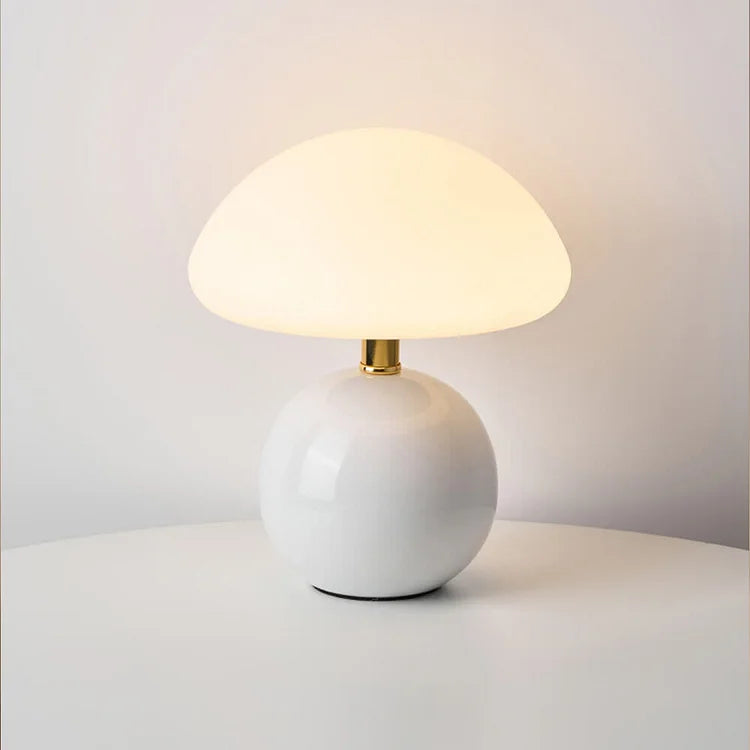 French Cream Mushroom Bedside Lamp in Retro Bauhaus Style