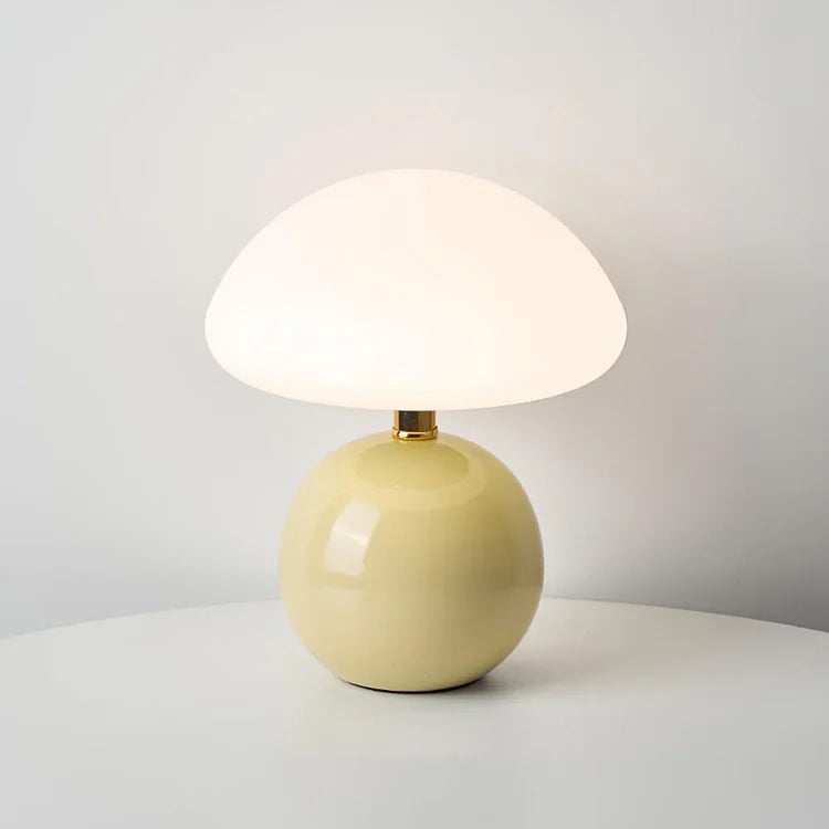 French Cream Mushroom Bedside Lamp in Retro Bauhaus Style