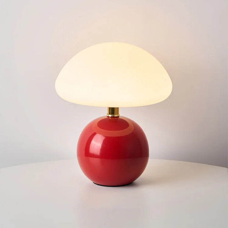 French Cream Mushroom Bedside Lamp in Retro Bauhaus Style