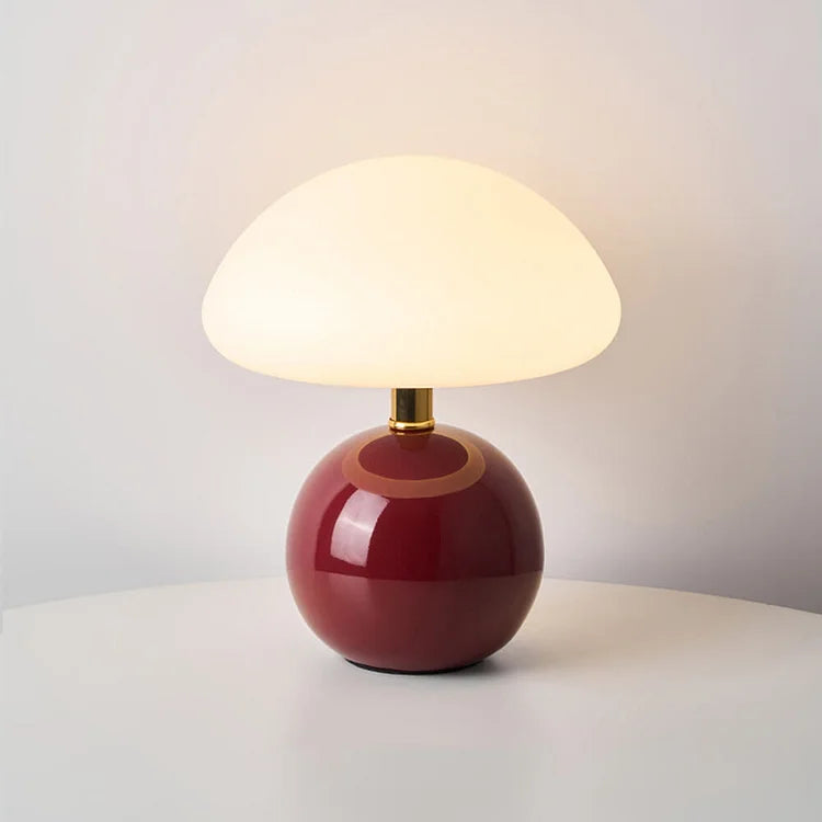 French Cream Mushroom Bedside Lamp in Retro Bauhaus Style
