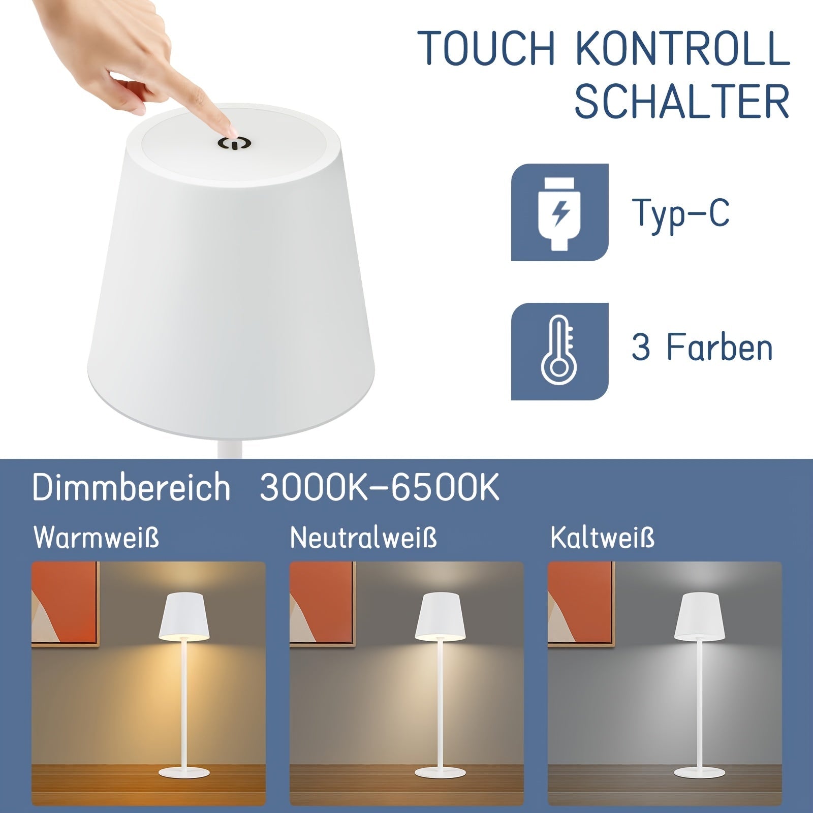 2 Pieces Rechargeable Wireless LED Touch Table Lamp