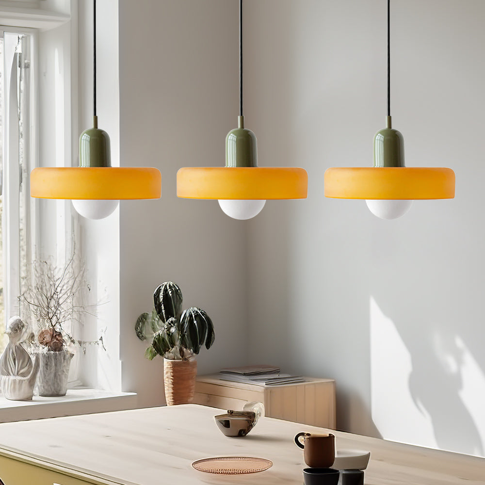 Stylish Pendant Light with 3 Colored Glass Shades Adjustable Ceiling Lamp
