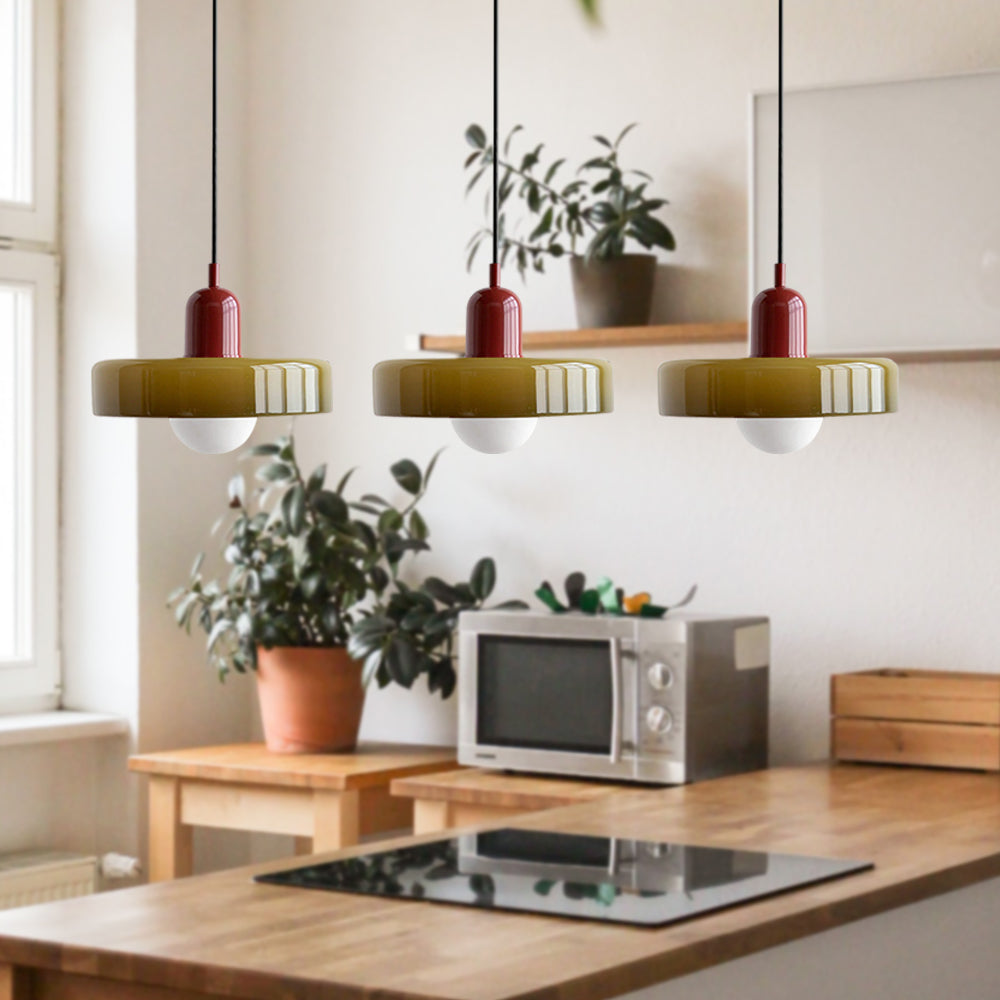 Stylish Pendant Light with 3 Colored Glass Shades Adjustable Ceiling Lamp