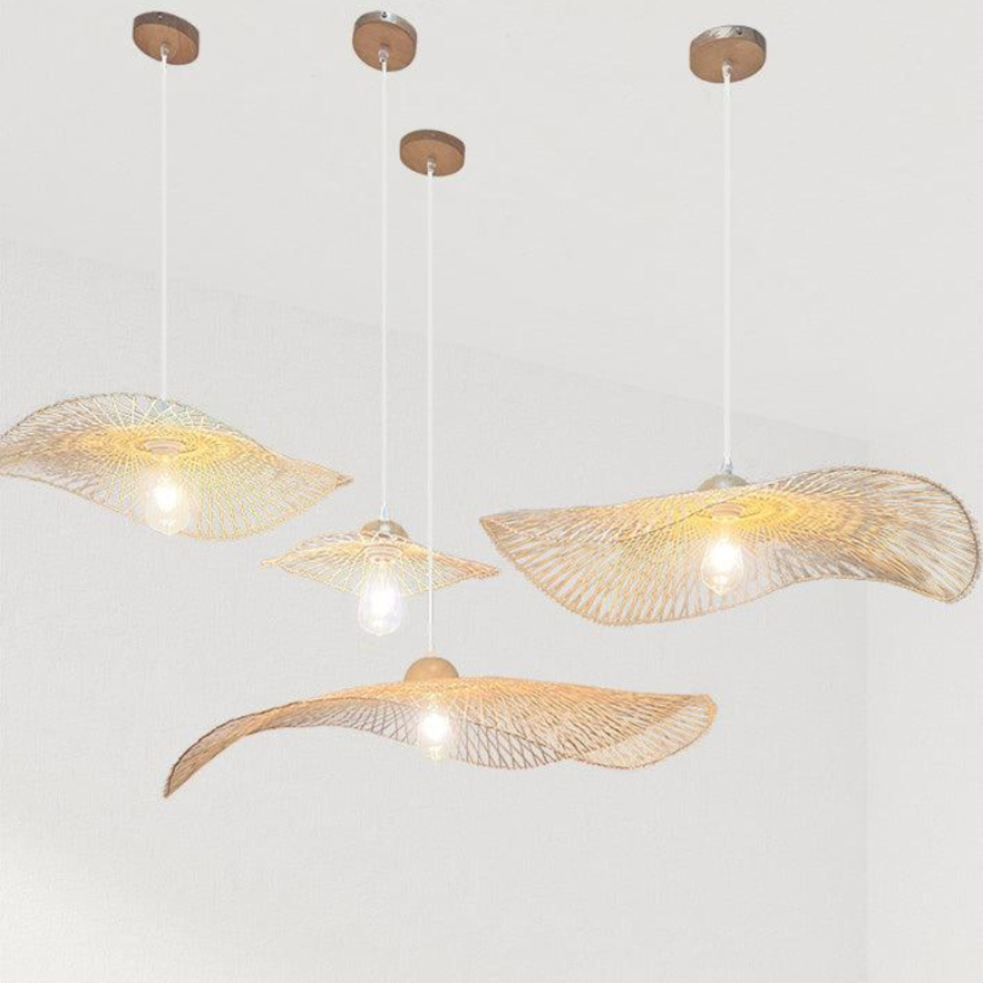 Organic rattan pendant lamps in wave shape