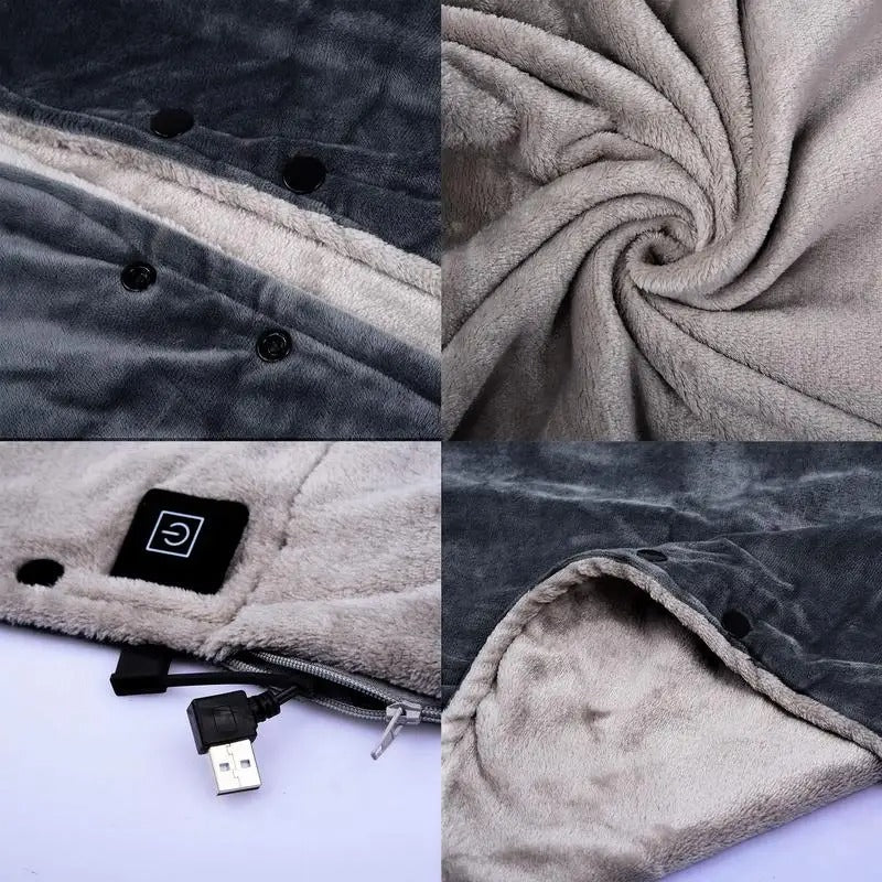 Portable USB Heated Electric Blanket Wearable Shawl with Adjustable Warmth