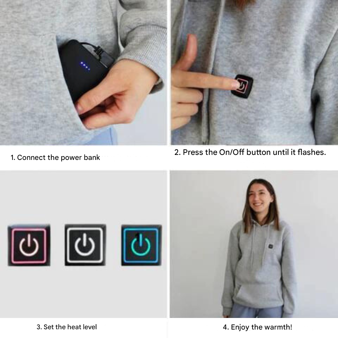 Unisex Heated Hoodie Adjustable Temperature Warmth