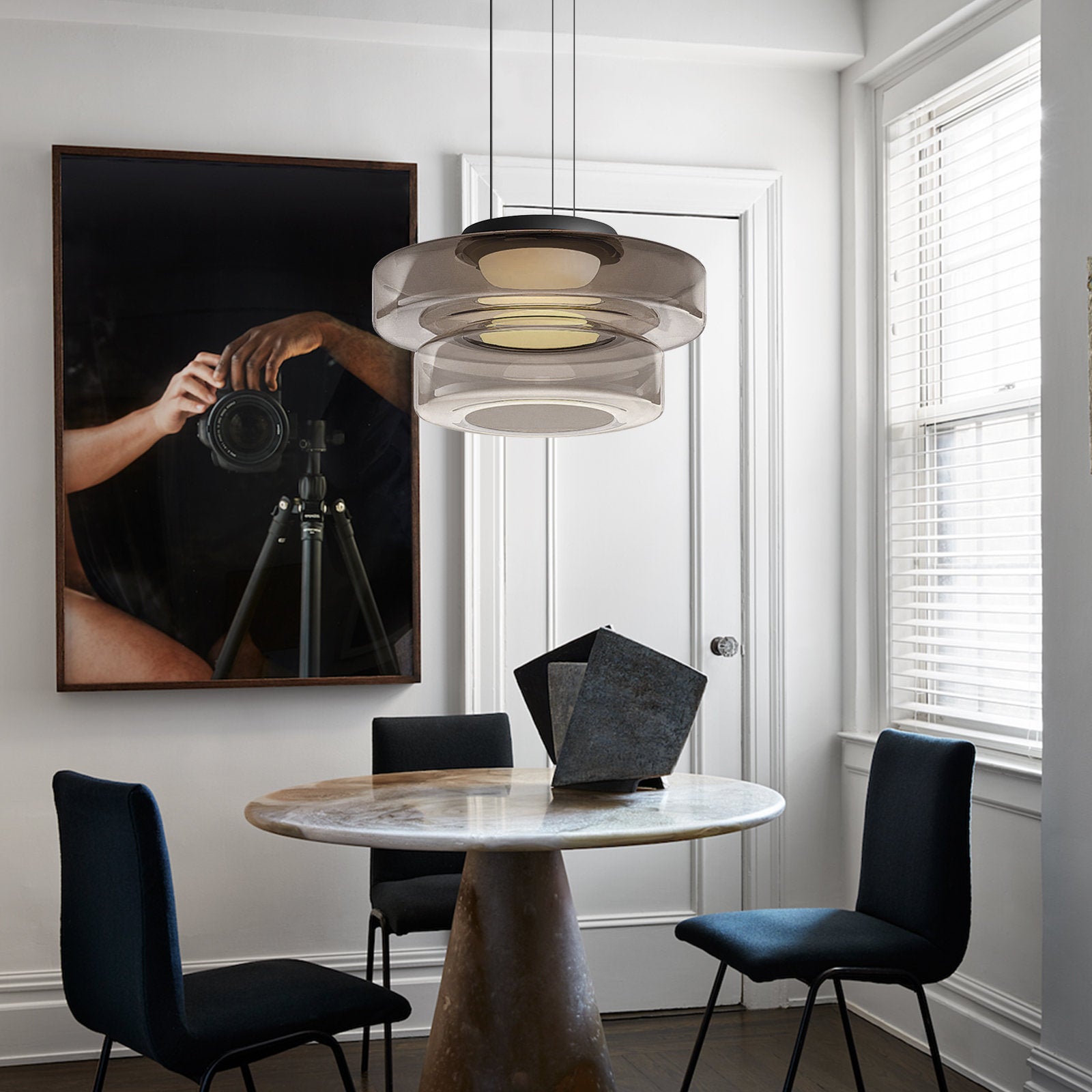 Layered Glass Living Room Pendant Light with Modern Halo Design