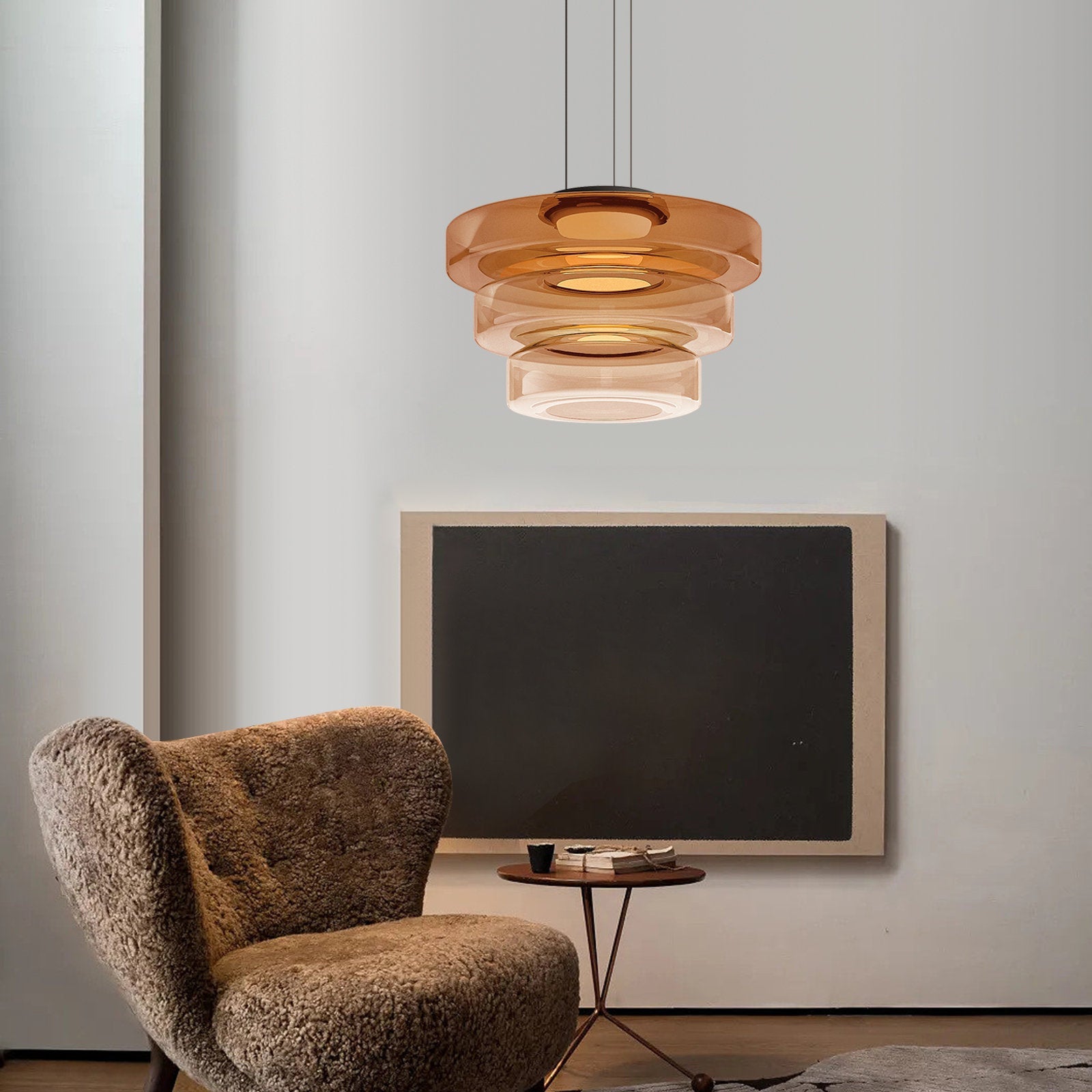 Layered Glass Living Room Pendant Light with Modern Halo Design