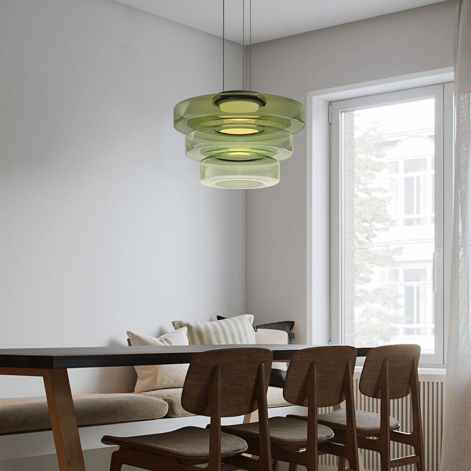 Layered Glass Living Room Pendant Light with Modern Halo Design