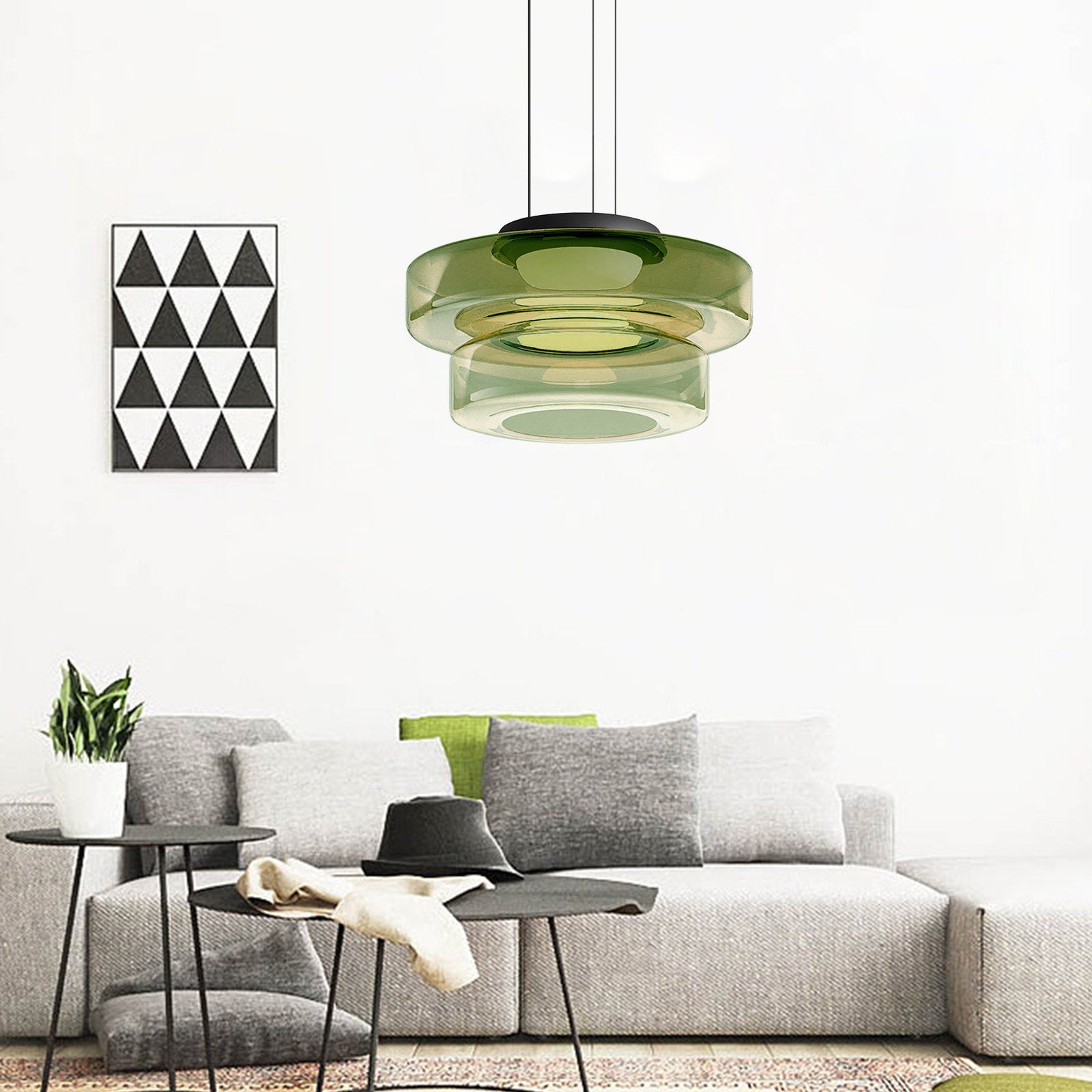 Layered Glass Living Room Pendant Light with Modern Halo Design