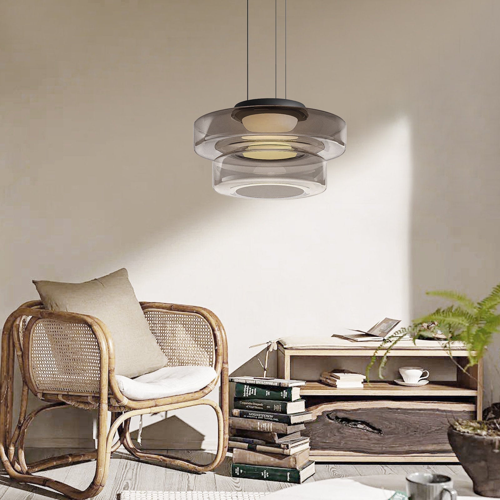 Layered Glass Living Room Pendant Light with Modern Halo Design