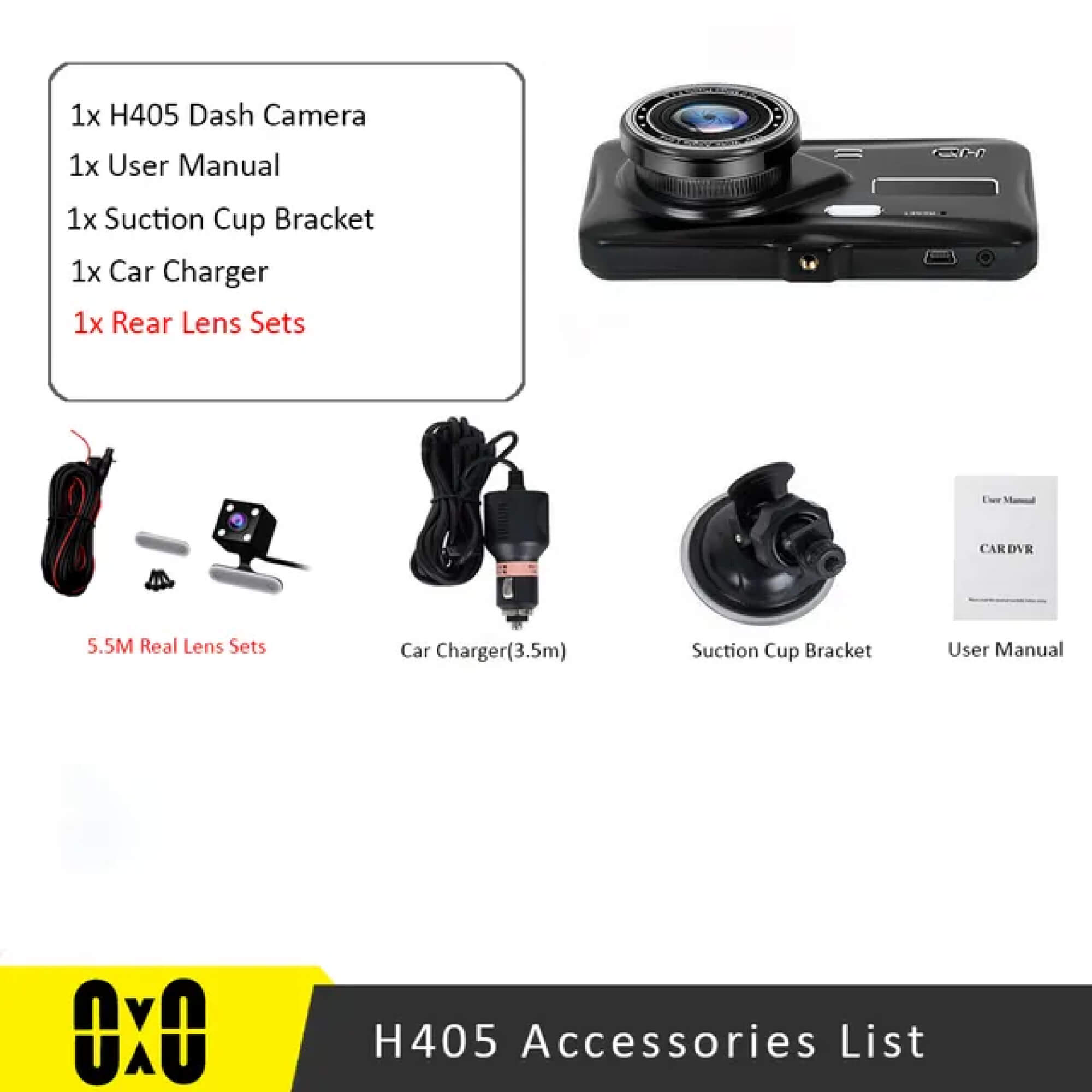 Dual Wireless Dash Camera Set with Full HD Recording and Wide Angle Lens