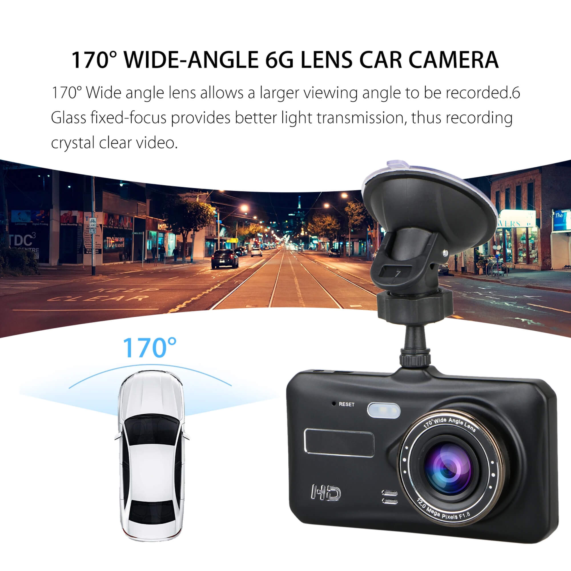 Dual Wireless Dash Camera Set with Full HD Recording and Wide Angle Lens