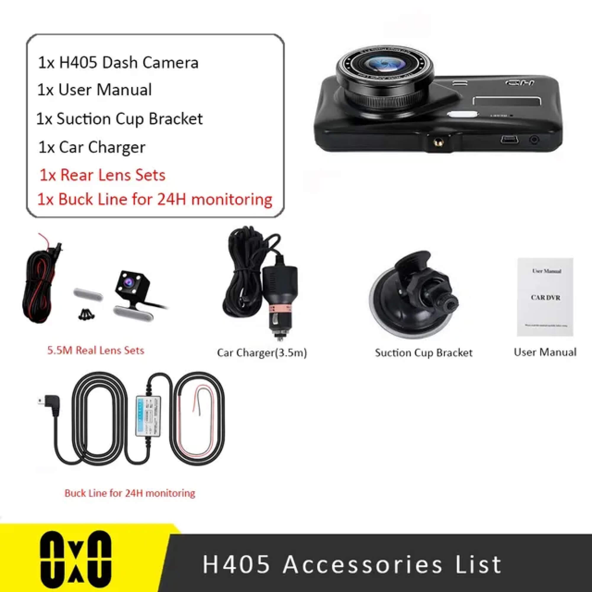 Dual Wireless Dash Camera Set with Full HD Recording and Wide Angle Lens