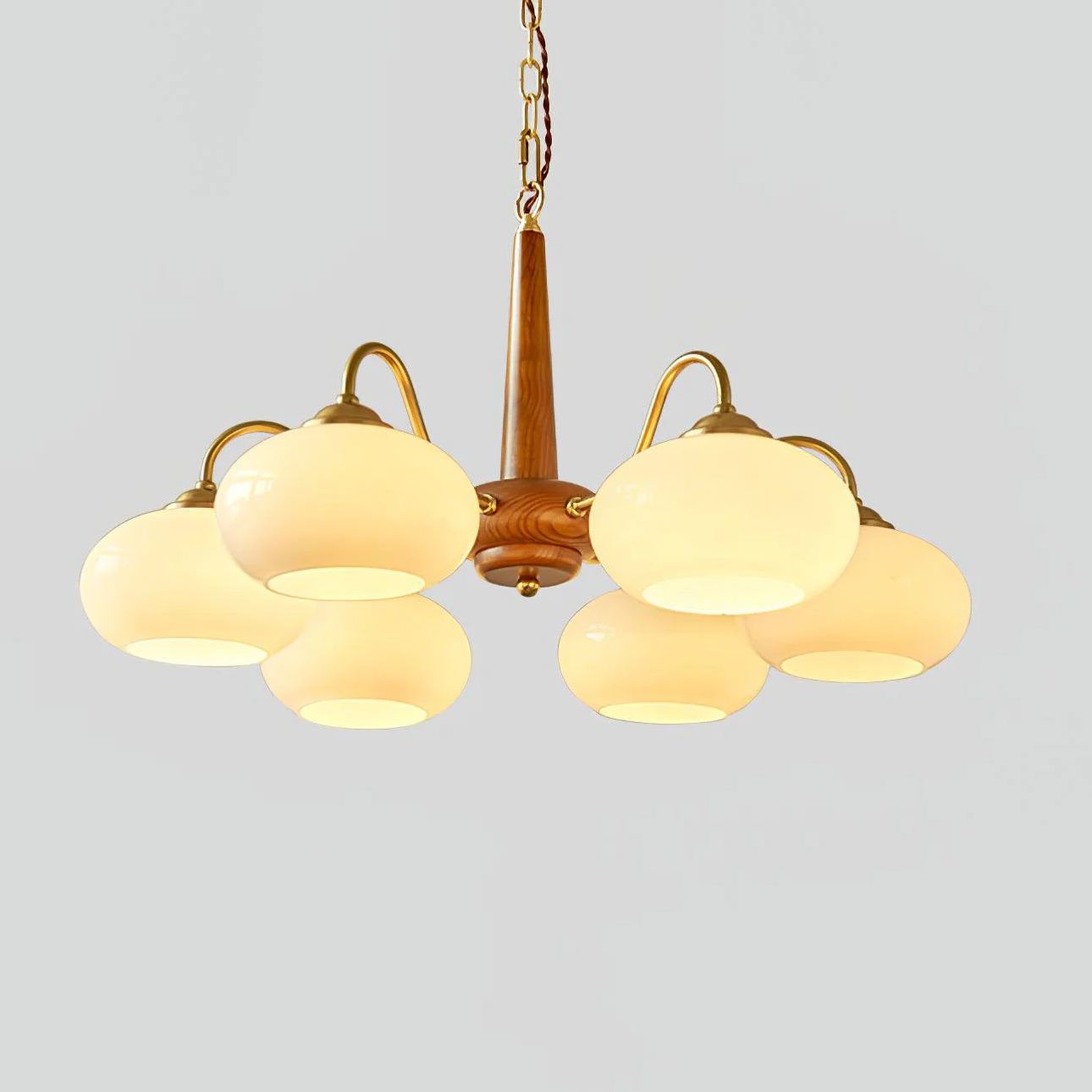 Vintage Wood Glass Mid-Century Retro Glass Chandeliers